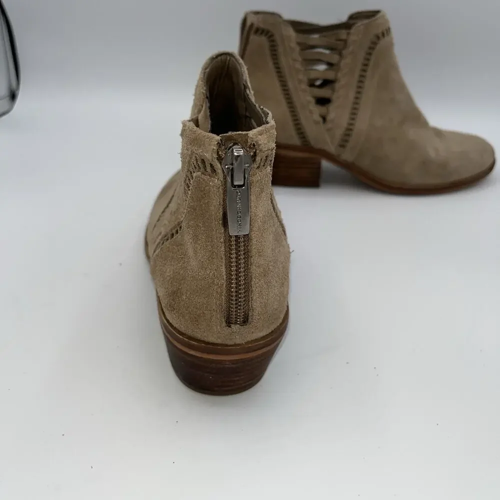Vince Camuto Women's Pimmy Zip Ankle Booties Suede Boots Sz7 Tan Leather Boots